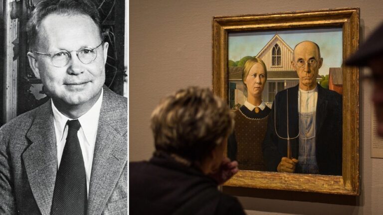 ‘American Gothic’, famous piece by artist Grant Wood, is displayed to visitors at the Art Institute of Chicago