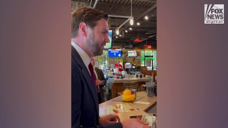 Vance pays for a tab at a local Pennsylvania restaurant after it refused to let his campaign greet supporters there: 'No taxes on tips'