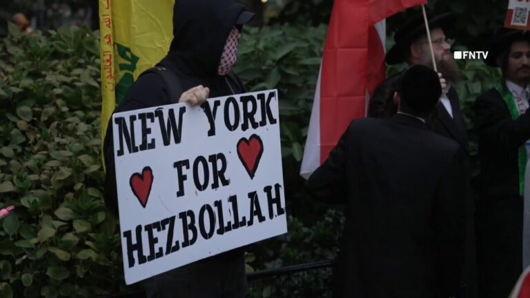 New York City anti-Israel rally features sign supporting Hezbollah terror group