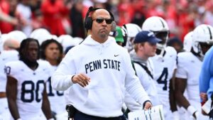 Penn State's James Franklin steps away from press conference when asked about former players' rape charges