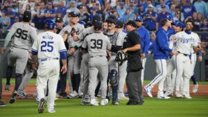 Benches clear in Yankees-Royals ALDS game after hard tag; New York stars wave off Kansas City player