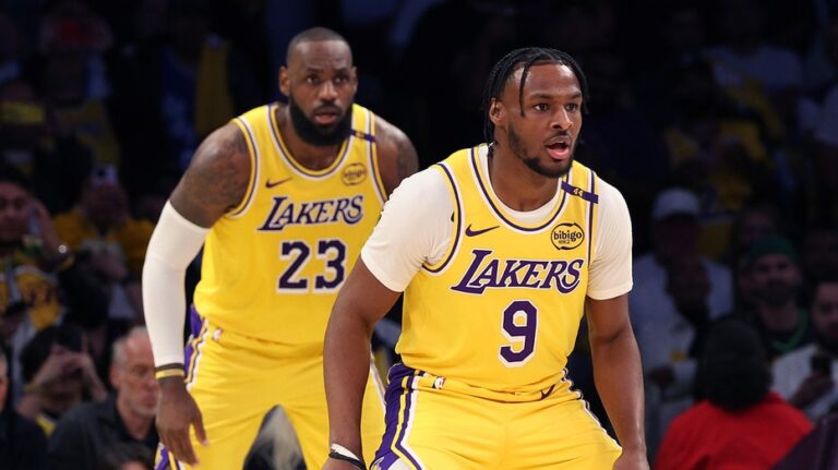 Mic'd up LeBron James gives advice to son Bronny on bench before historic NBA debut