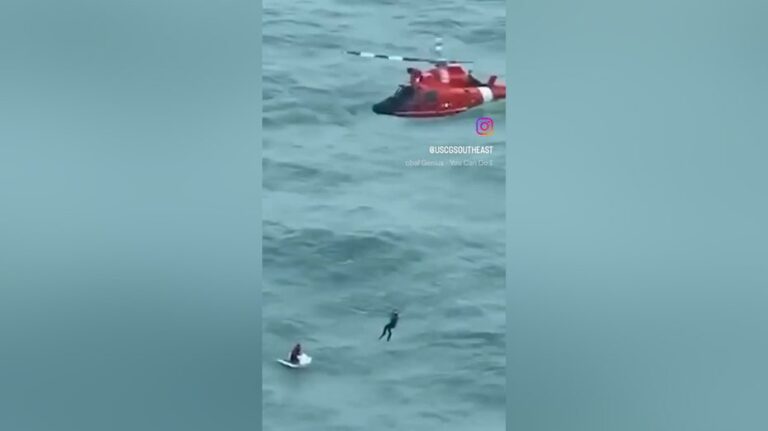 Coast Guard video shows helicopter crew rescue man floating on a cooler 30 miles off Florida coast