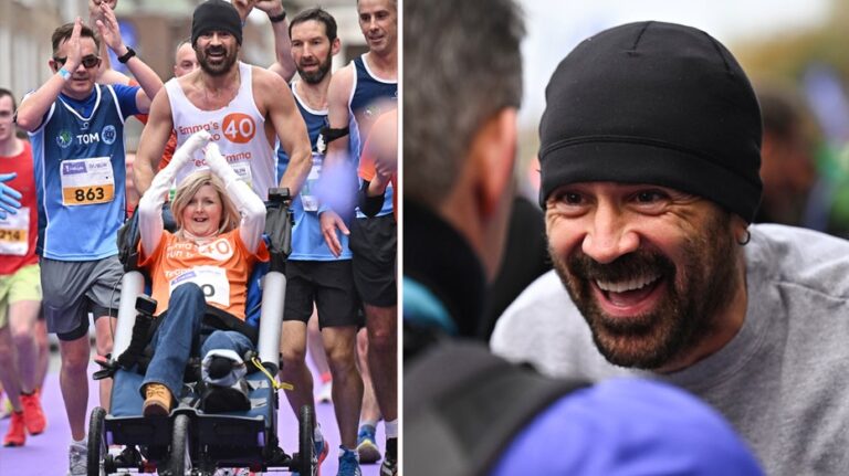 Colin Farrell completes Dublin marathon while pushing friend in a wheelchair, raises over $700,000 for charity