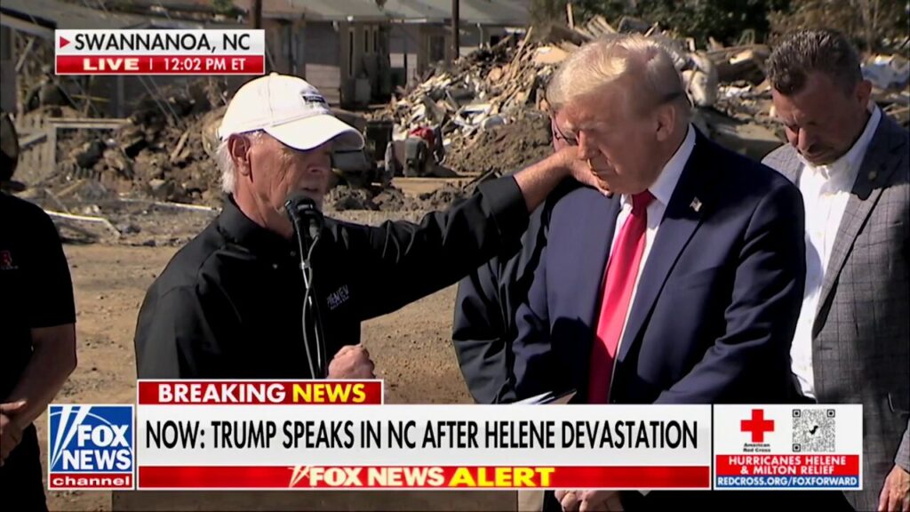 Asheville business owner wiped out after Helene prays for former President Trump