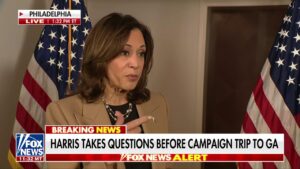 Kamala Harris holds rare press gaggle