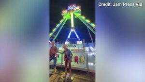 Terrifying video shows moment cars break off on amusement park ride injuring 10