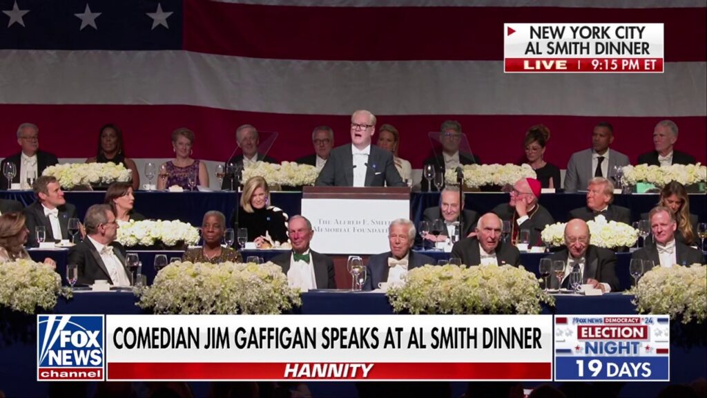 Comedian Jim Gaffigan asks, ‘Why is Kamala Harris not here?’ at Al Smith Dinner