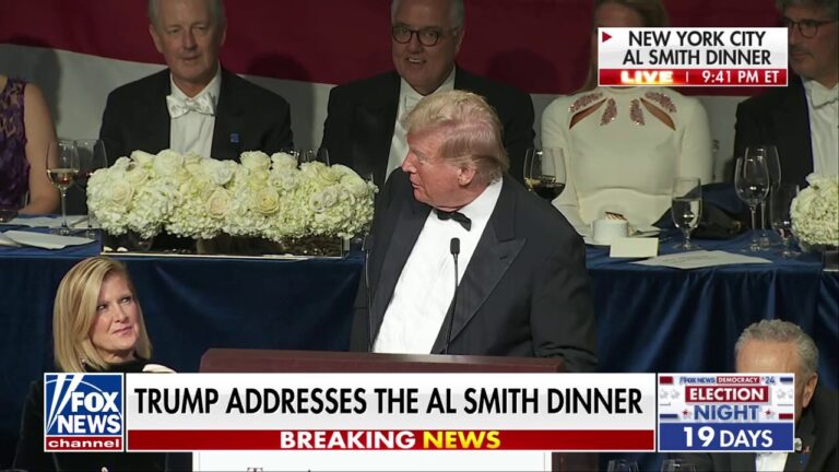 Trumps cracks subpoena joke during Al Smith Dinner