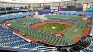 Hurricane Milton's impending arrival causes Tropicana Field to transform into base camp for Florida workers