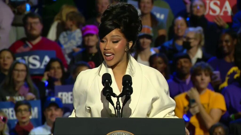 Cardi B has teleprompter glitch during Wisconsin rally in support for Harris