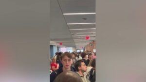 Students at Liberty University in Virginia line up to vote in the 2024 election