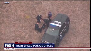 Texas police chase ends on foot after suspect flips over fence