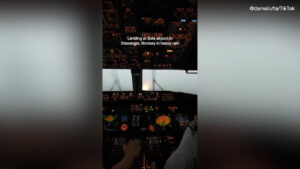 Footage showing pilots landing plane in 'heavy rain' viewed by millions