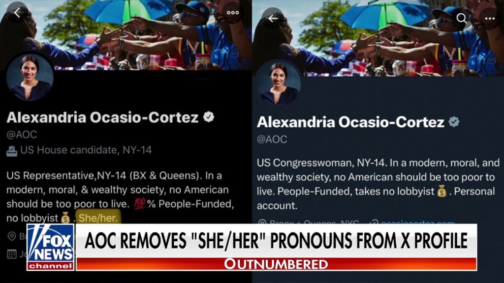 AOC called out for removing female pronouns from her X profile