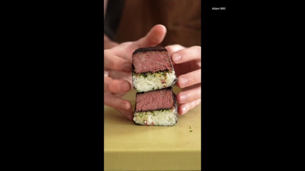 High-quality beef, teriyaki sauce favored by chef for musubi recipe