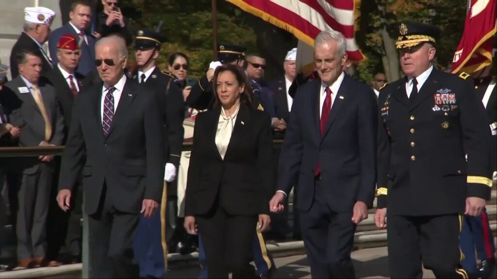 Biden, Harris make first public appearance together after election at Veterans Day ceremony