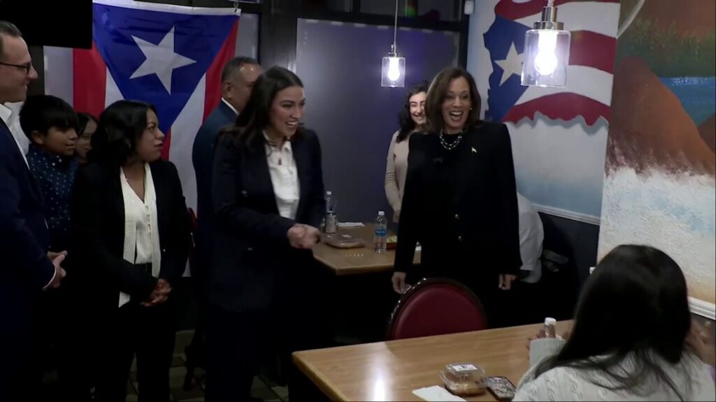 Harris campaigns with 'Squad' member AOC at Pennsylvania café