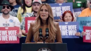 Jennifer Lopez gets emotional during speech at Harris rally