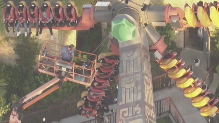 Riders caught on camera stuck in midair on California amusement park ride