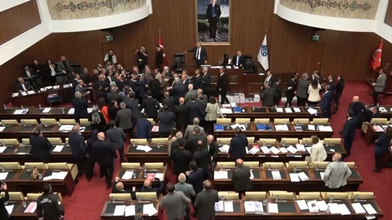 CAUGHT ON CAMERA: Turkish leaders brawl at council meeting over the cost of Republic Day