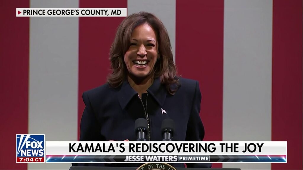 VP Harris can't stop laughing during speech