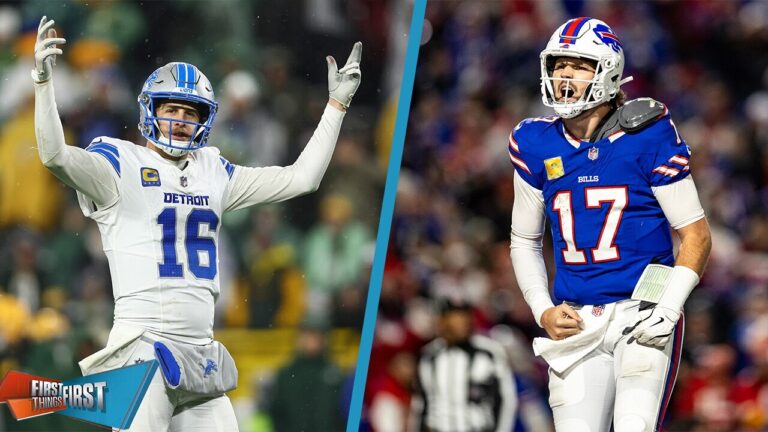 Can Jared Goff overtake Josh Allen for MVP in their head-to-head matchup? | First Things First