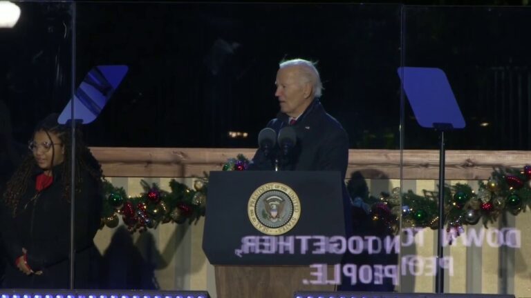 Biden lights White House Christmas tree on windy Washington night