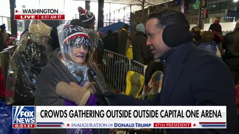 Trump supporters wait overnight outside Capital One Arena in frigid temperatures