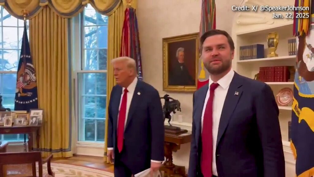 House Speaker Johnson captures VP JD Vance's first visit to the Oval Office on video