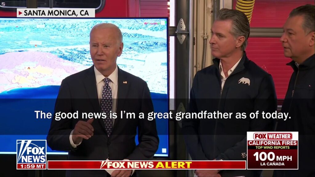 Biden makes surprise announcement of birth of great grandchild during meeting with Gov. Newsom