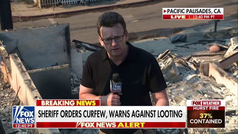 Smoke rises from the ruins of California buildings