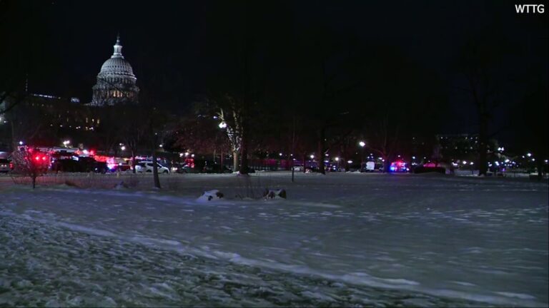 First responders arrive at the US Capitol following reports of an arrest during Trump's visit to DC