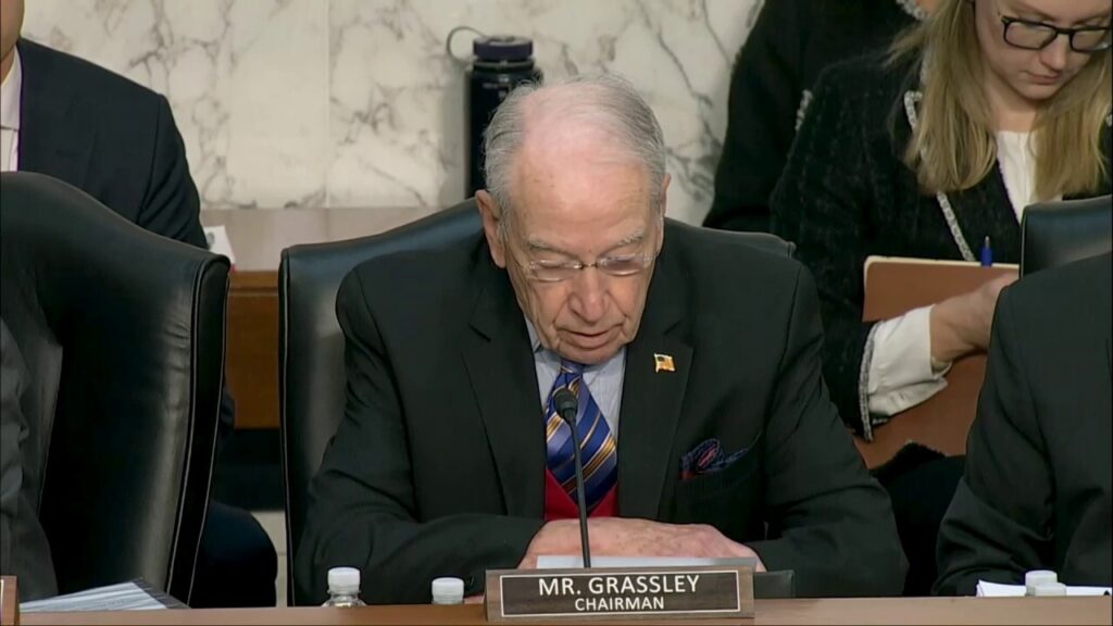 Judiciary Committee Chairman Sen. Chuck Grassley, R-Iowa, offers a prayer for the victims of the deadly DC aircraft collision