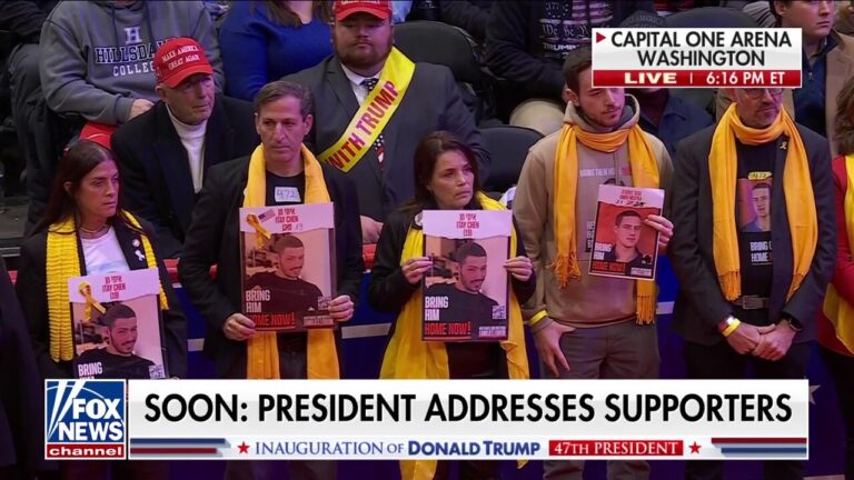 Families of Israeli hostages shake hands with Trump, Melania at inaugural parade