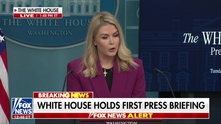 Karoline Leavitt holds the first White House press briefing