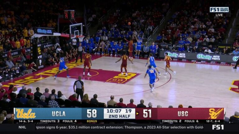 Kobe Johnson hits a 3-pointer, extending the UCLA lead over USC