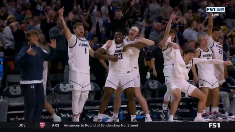 Deyton Albury knocks down clutch 3-pointer to seal Utah State's 76-71 victory over UNLV