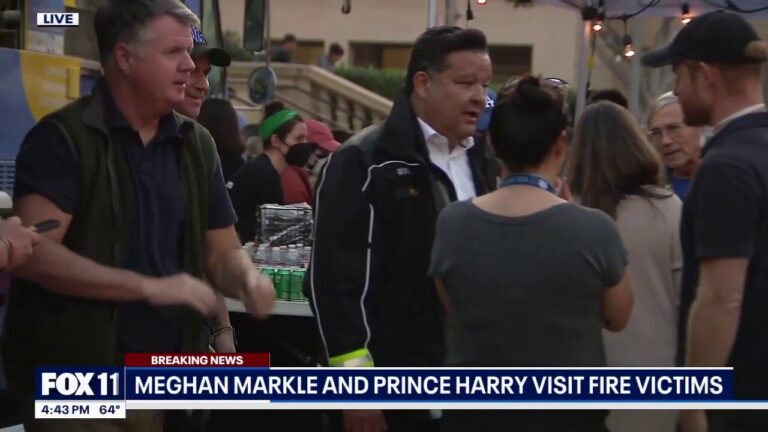 Prince Harry and Meghan Markle appear at Pasadena evacuation site