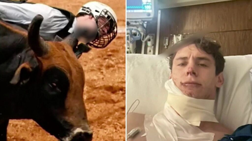 Rodeo rider cheats death after bull's horn slices neck open