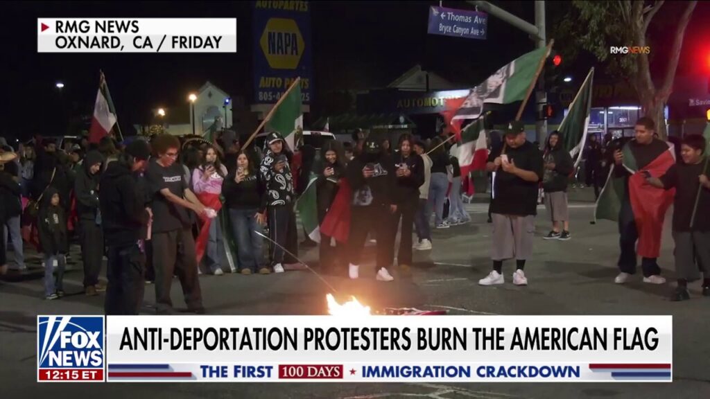 Anti-Trump protesters shut down LA freeway, burn the American flag