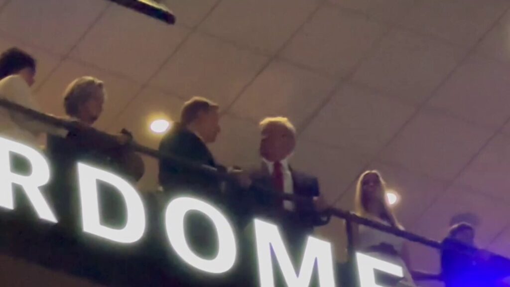 Trump seen with NFL Commissioner Roger Goodell at Super Bowl LIX