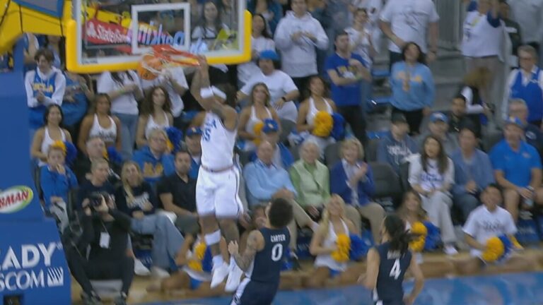 UCLA’s Skyy Clark & Kobe Johnson throw down dunks in back-to-back possessions against Penn State