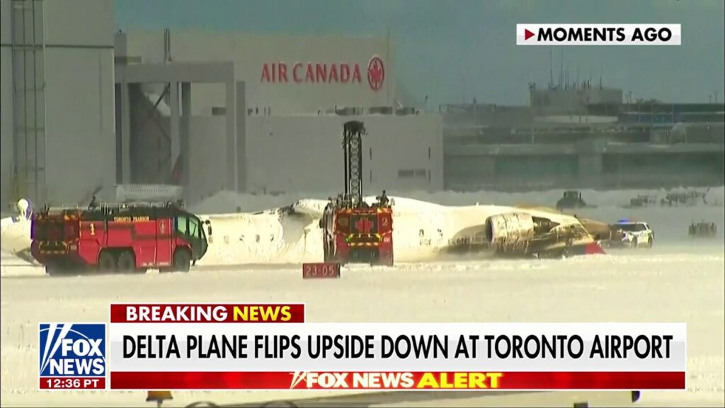 Delta plane flips upside down at Toronto airport