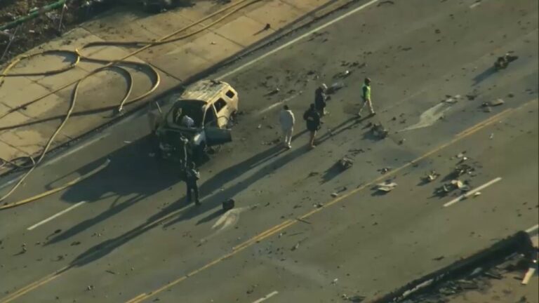 Aerial view shows damage after Philadelphia plane crash