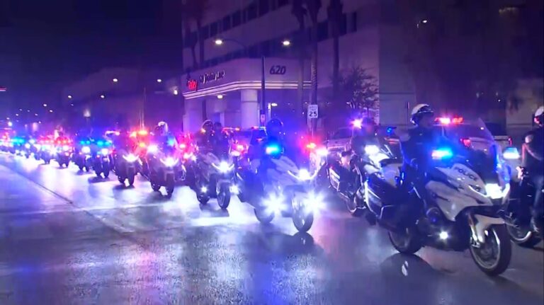 North Las Vegas Police officer killed in shootout with suspect, honored with procession