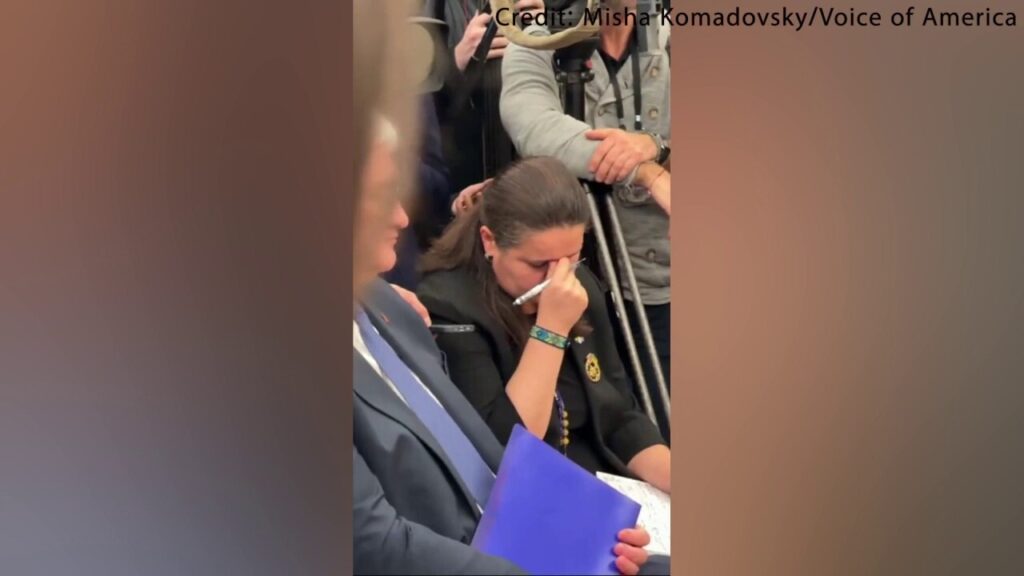 Ukrainian ambassador reacts during tense Trump-Zelenskyy Oval Office exchange