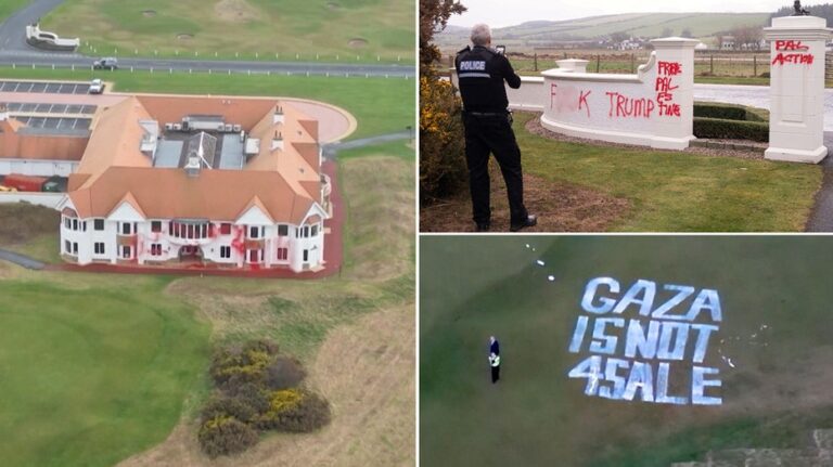 Trump's Scottish golf resort vandalized by pro-Palestine group over Gaza stance