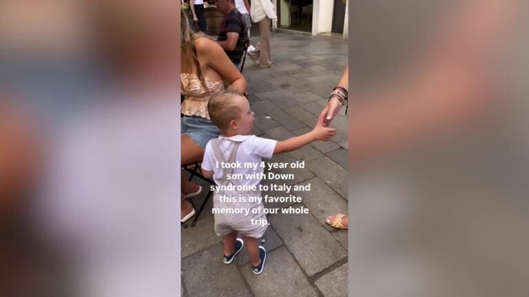 Boy sweetly pretends to serve coffee to his older sisters