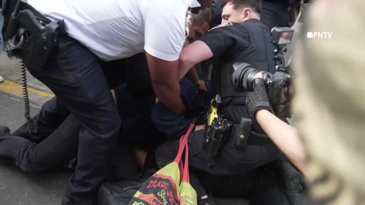 Anti-Israel agitators brawl with police near Brooklyn College in NYC